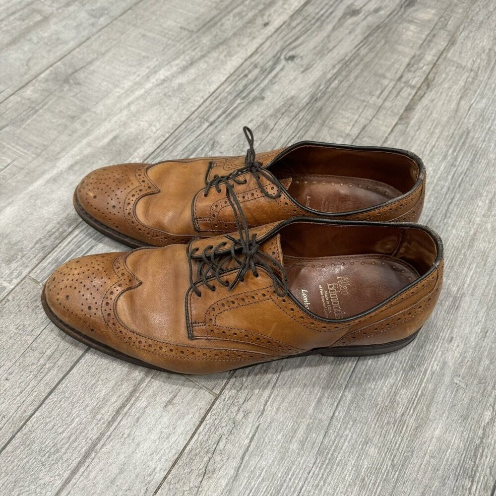 Allen Edmonds Lombard mens size 9.5 D brogue wing tip brown leather dress shoes